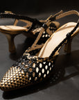 Prague Ebony-Gold Leather Slingback