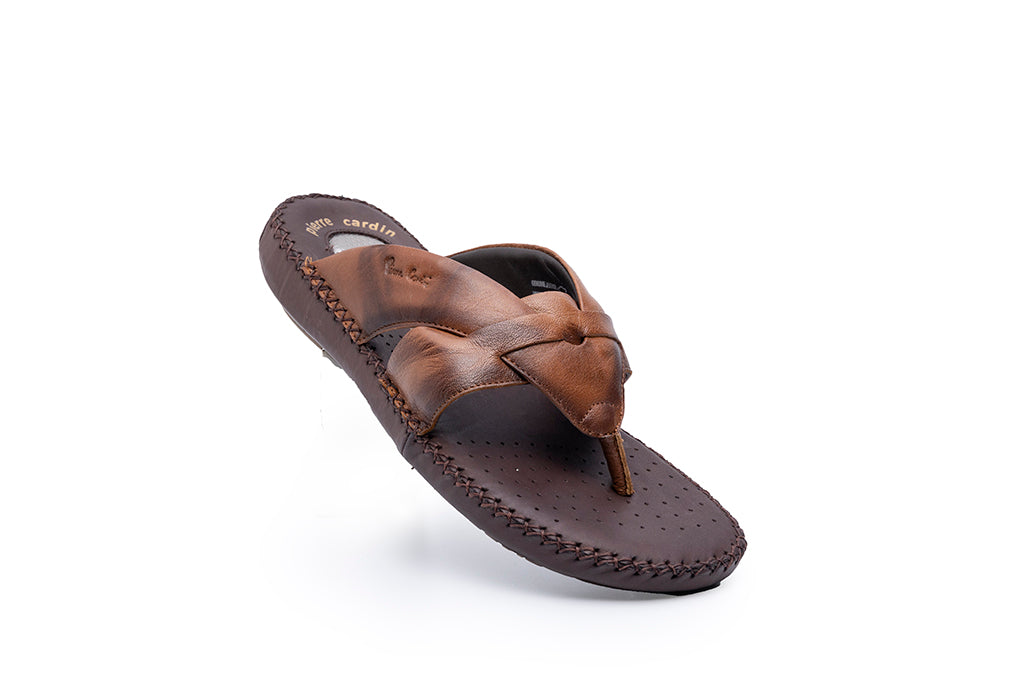 マロン Buy Pierre Cardin Brown Leather Toe-Post Sandals