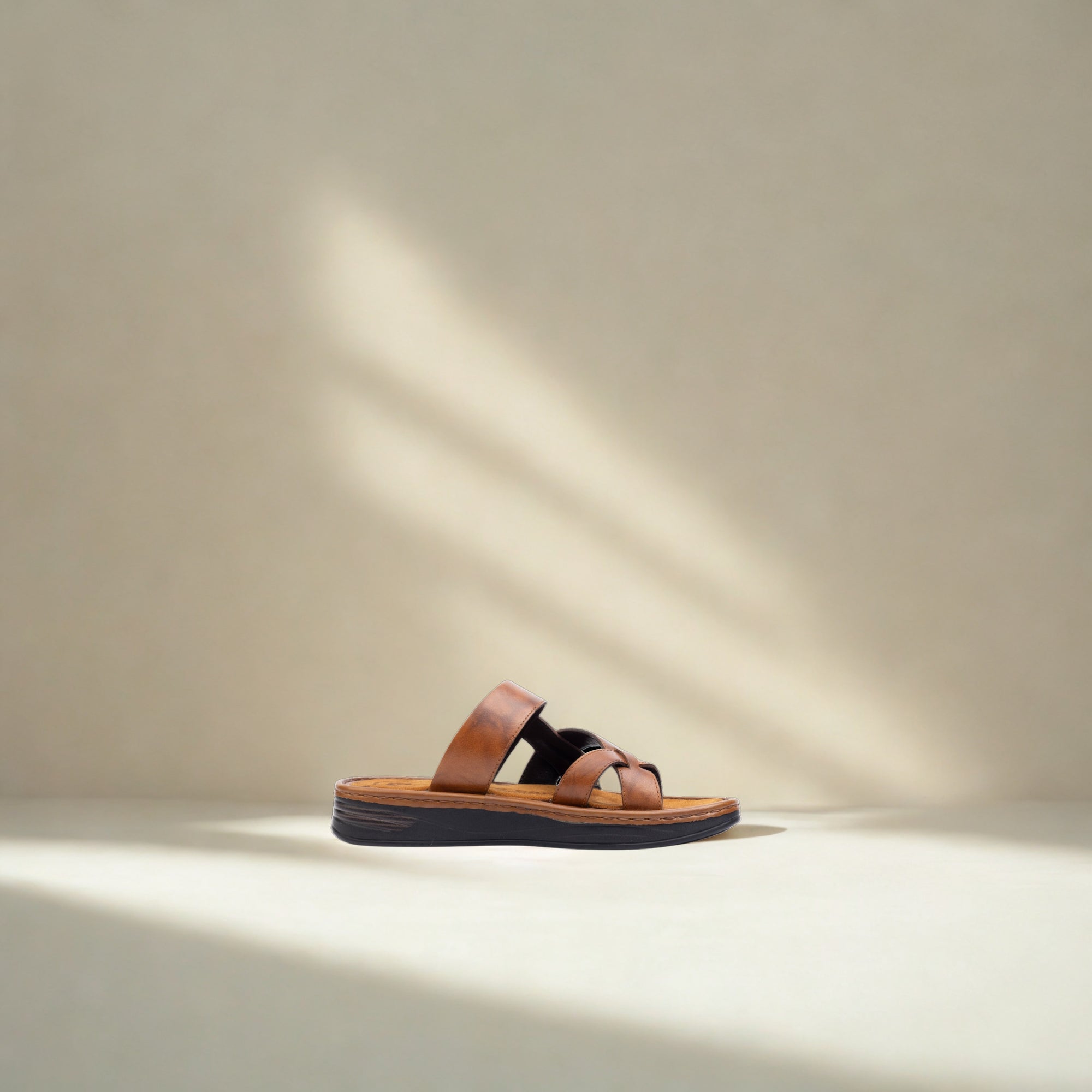 Hudson: Cross-Strap Tan Sandal