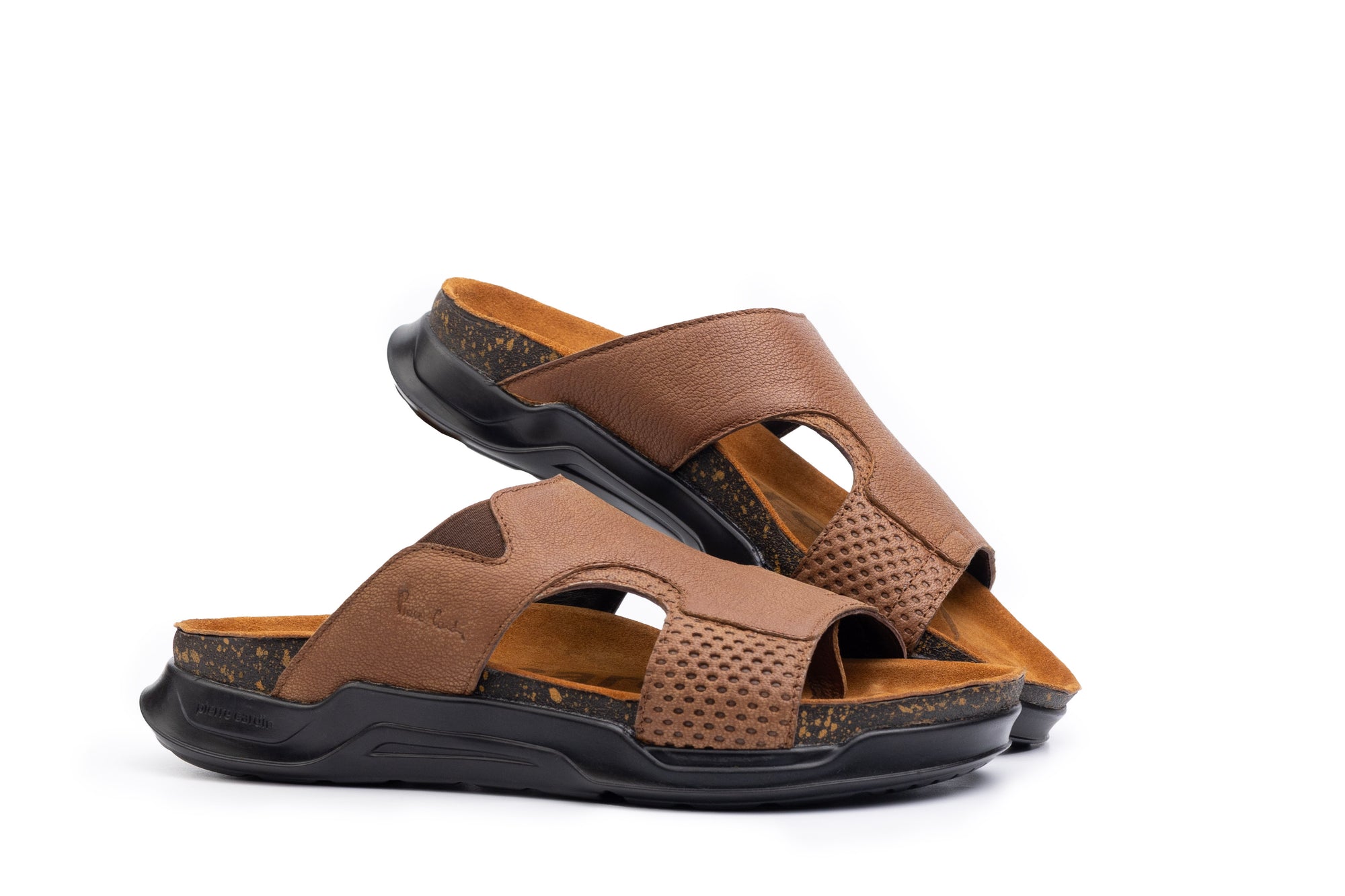 Embrace: Tan Stonewashed Elastic Slides