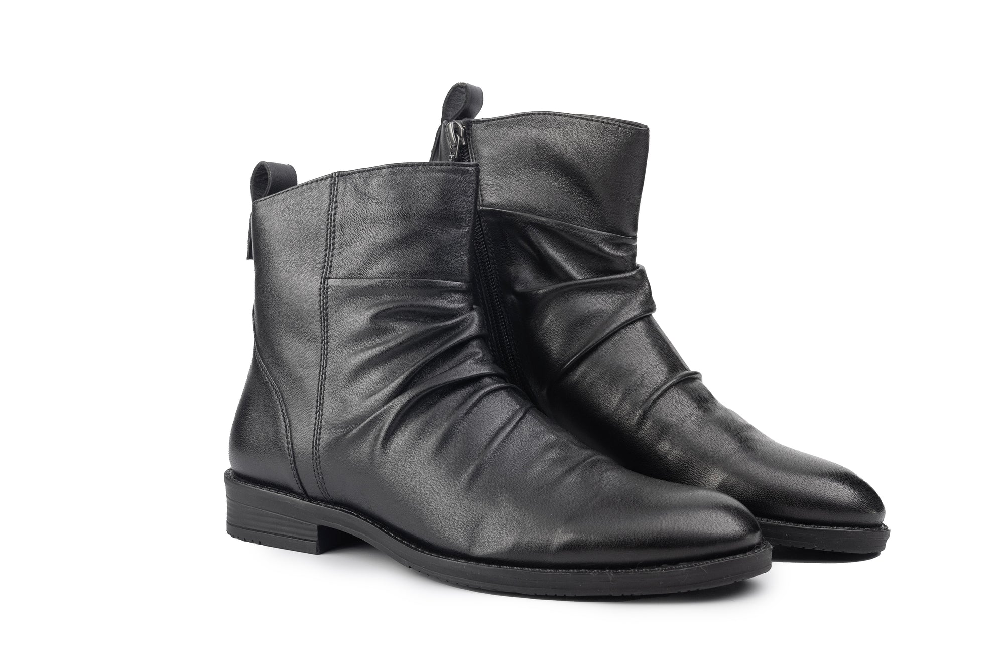 Colette Gathered Black Ankle Boot