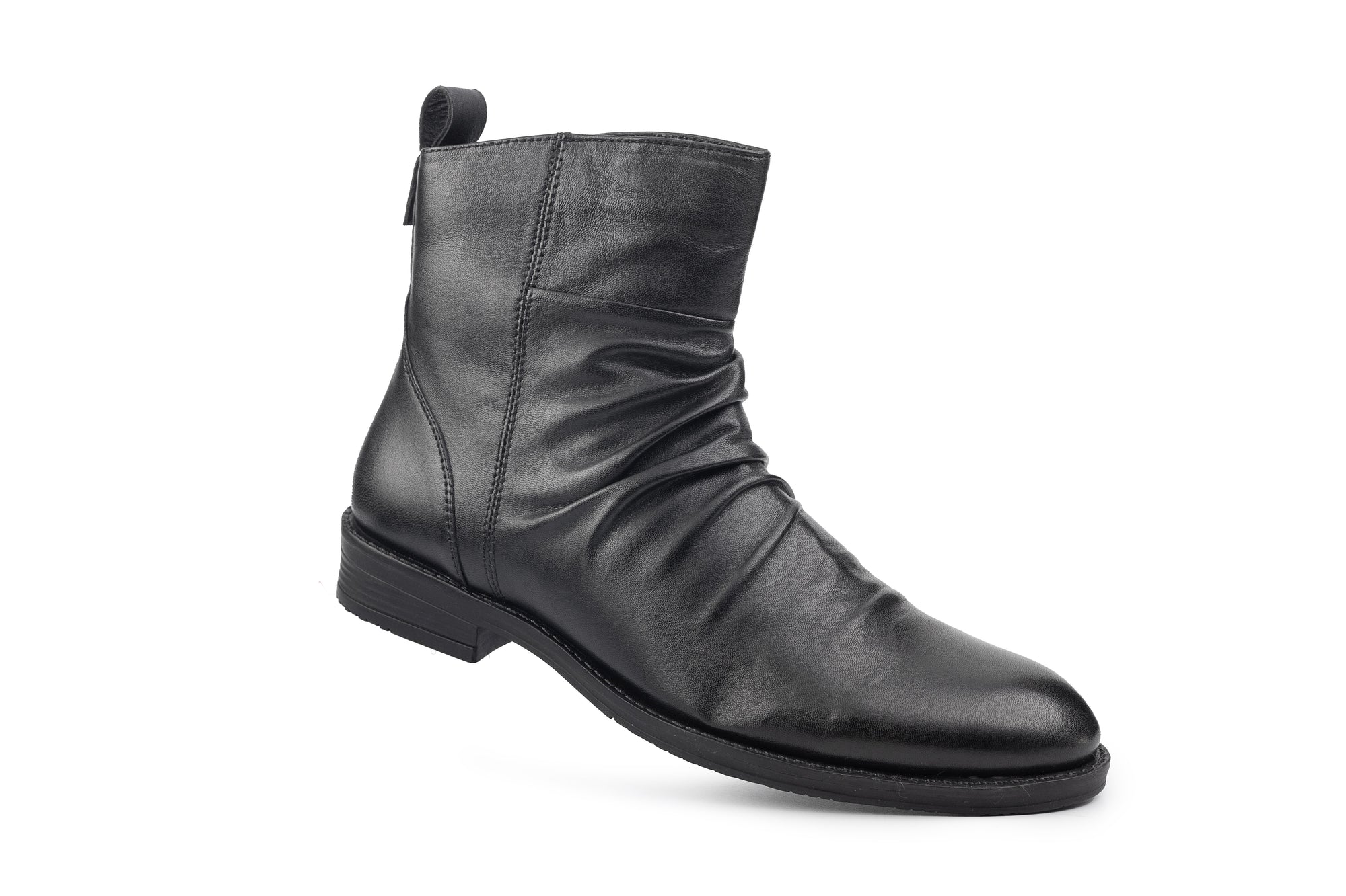 Colette Gathered Black Ankle Boot