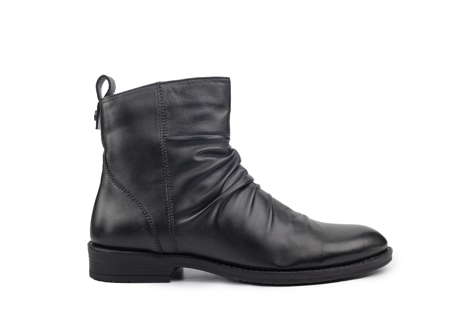 Colette Gathered Black Ankle Boot