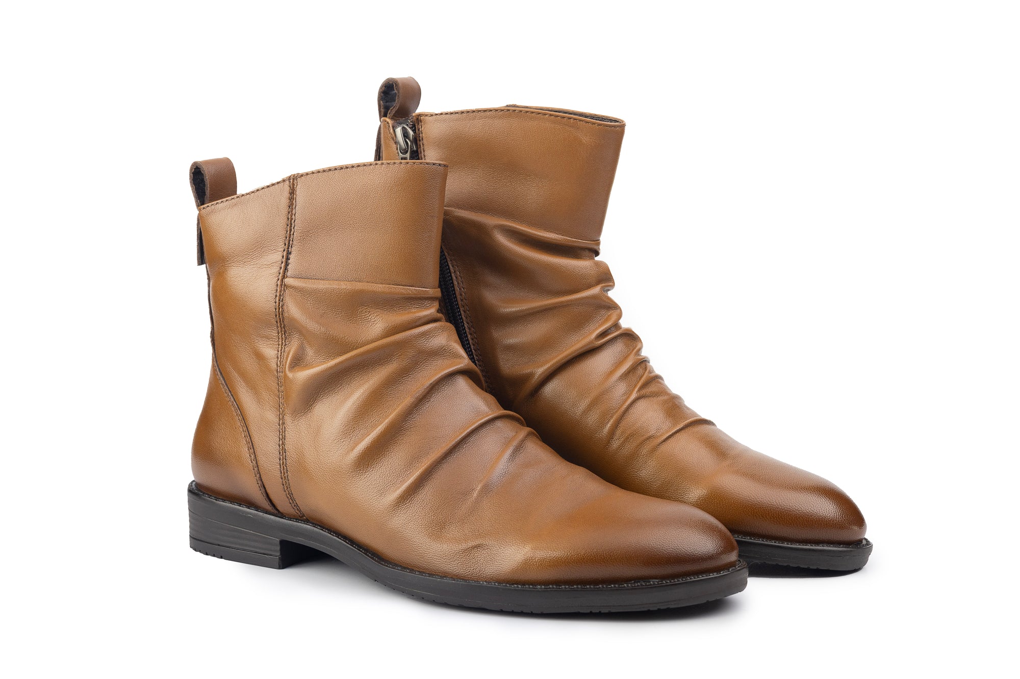 Colette Gathered Tan Ankle Boot