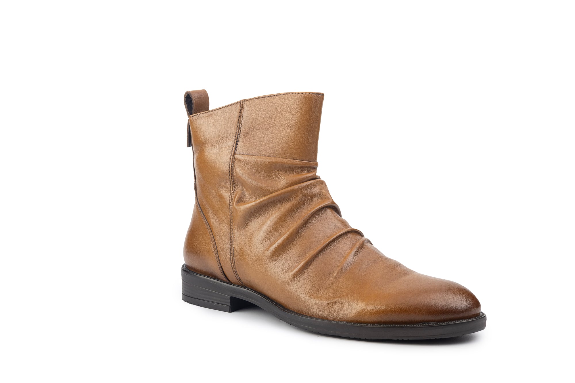 Colette Gathered Tan Ankle Boot