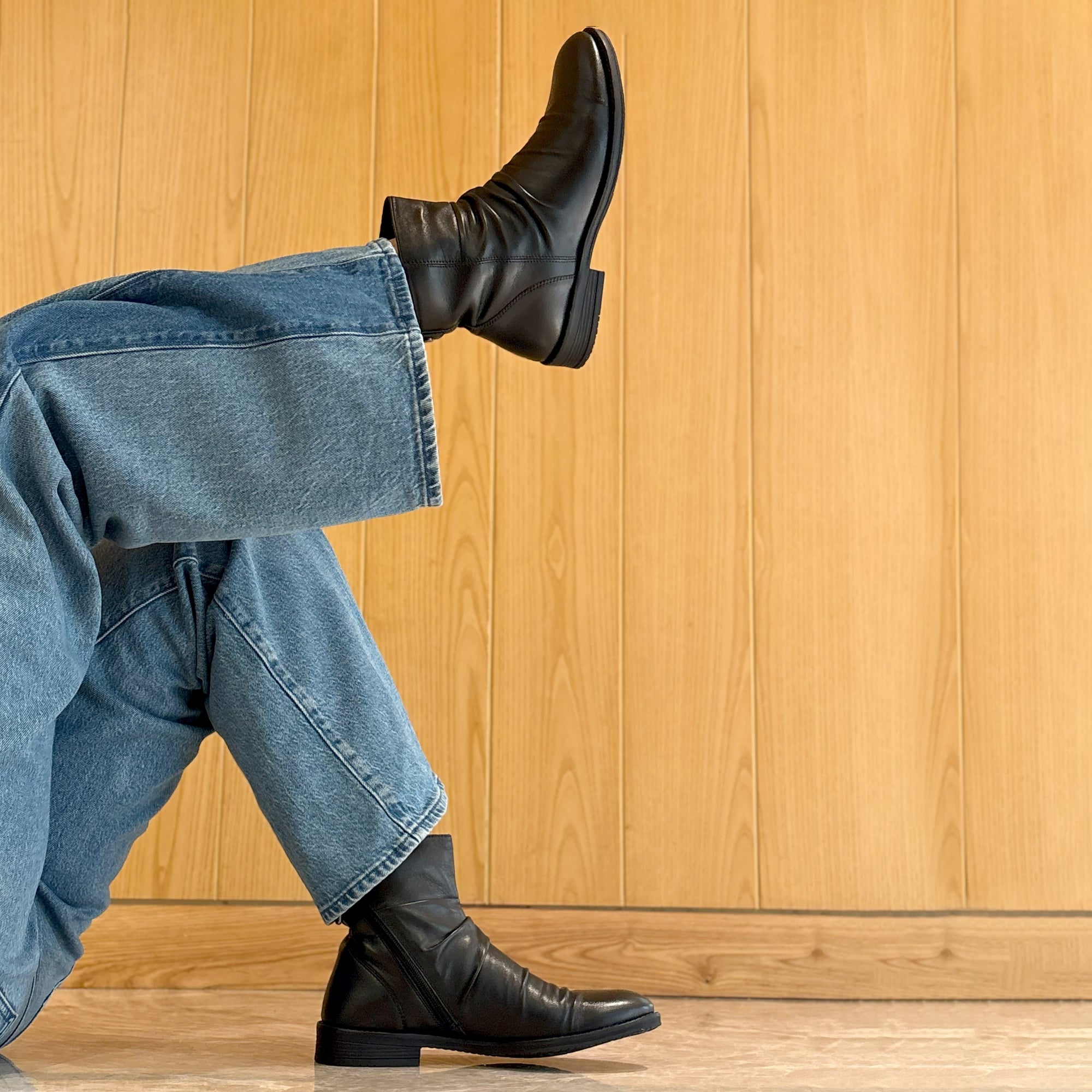 Colette Gathered Black Ankle Boot