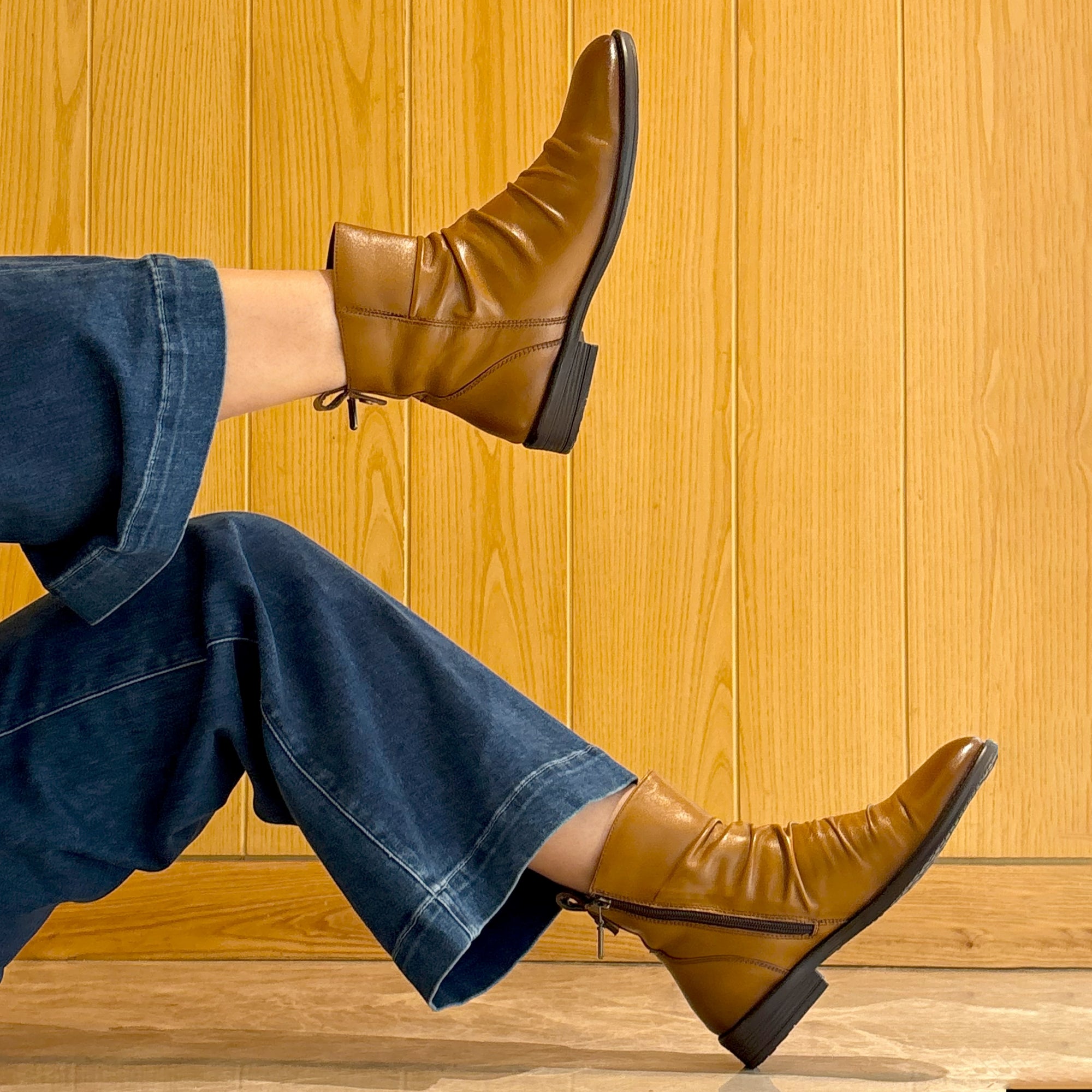 Colette Gathered Tan Ankle Boot