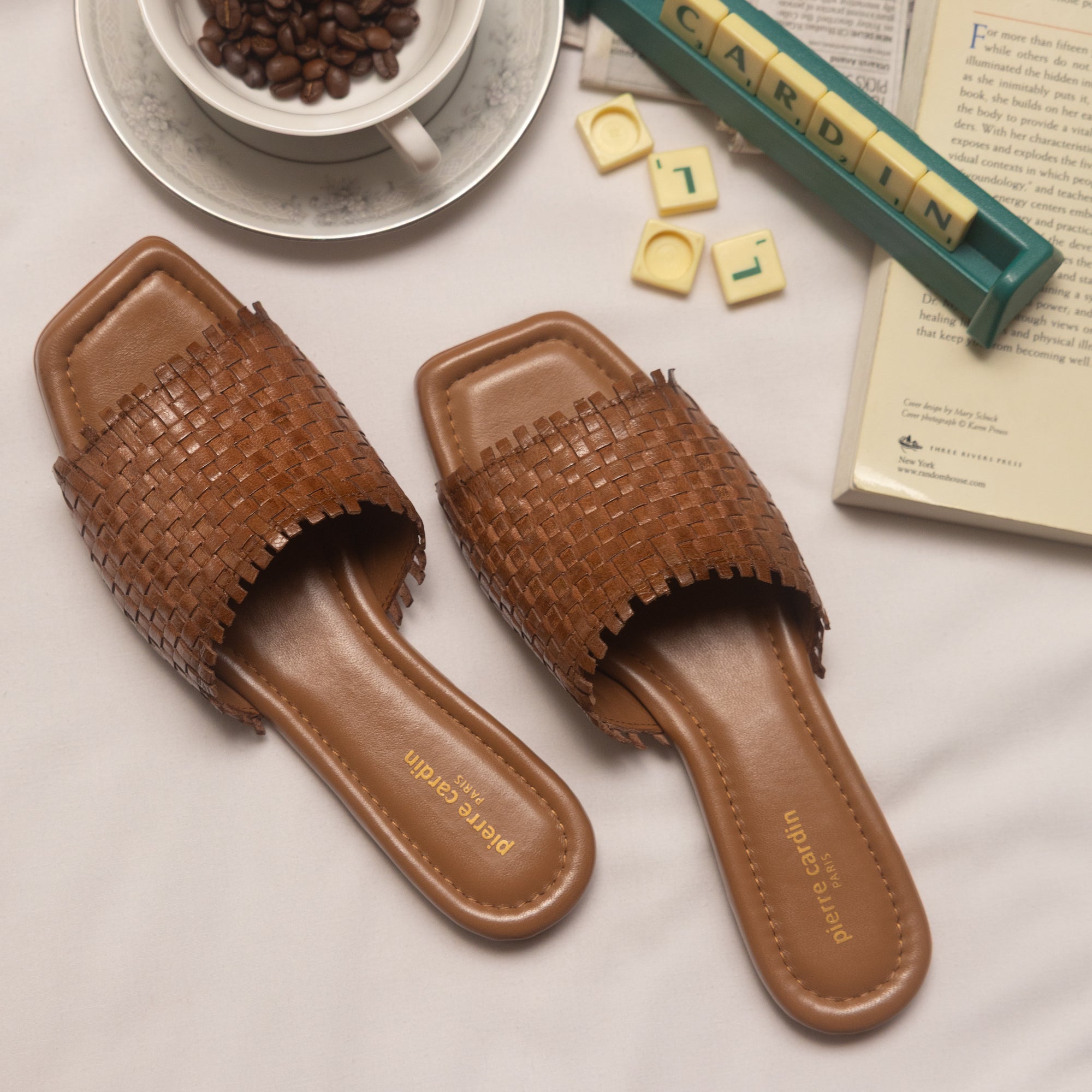 Lyon Tan Weaved Slide