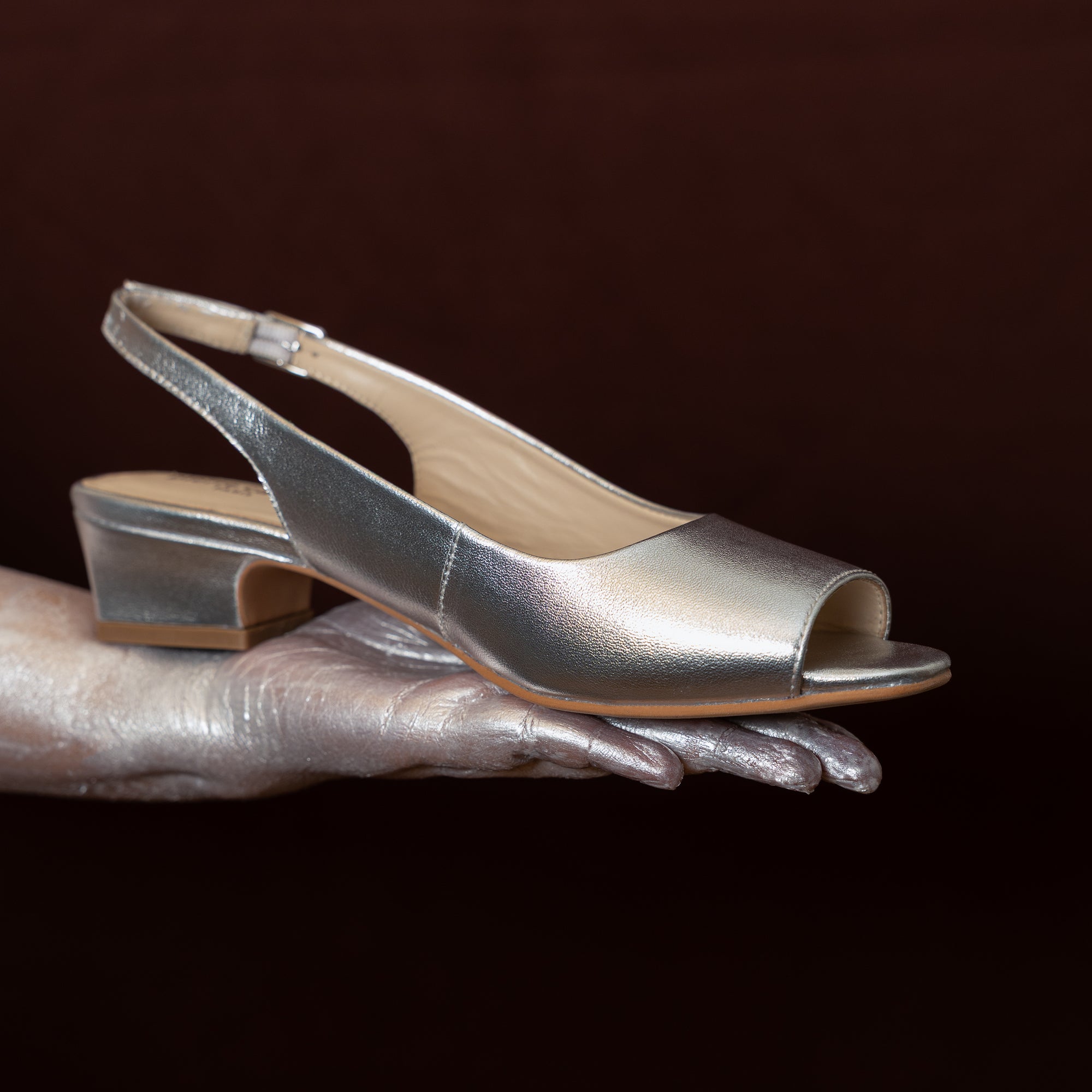 Aether Silver Open-toe Slingback