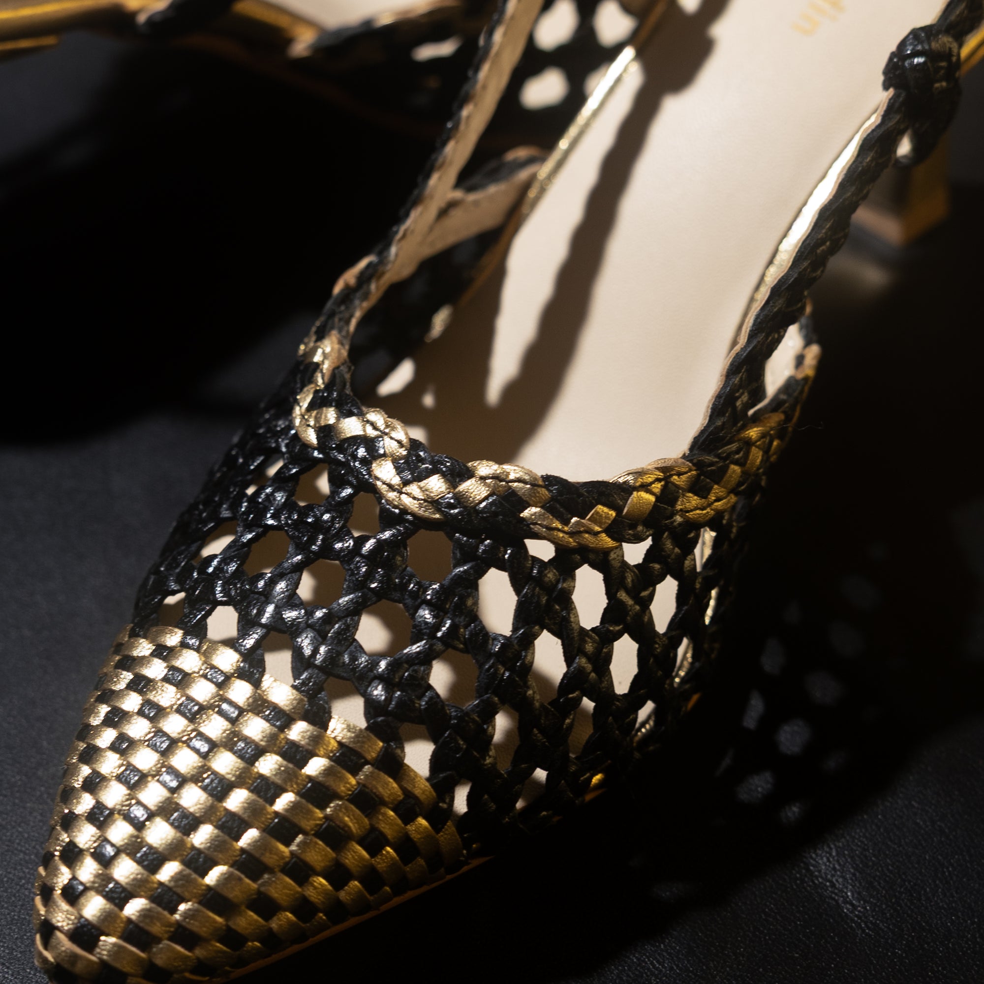 Prague Ebony-Gold Leather Slingback