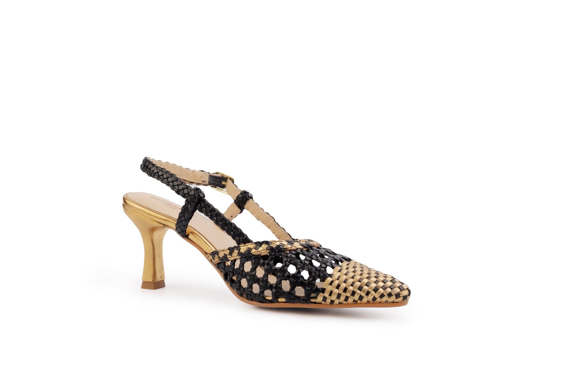 Prague Ebony-Gold Leather Slingback