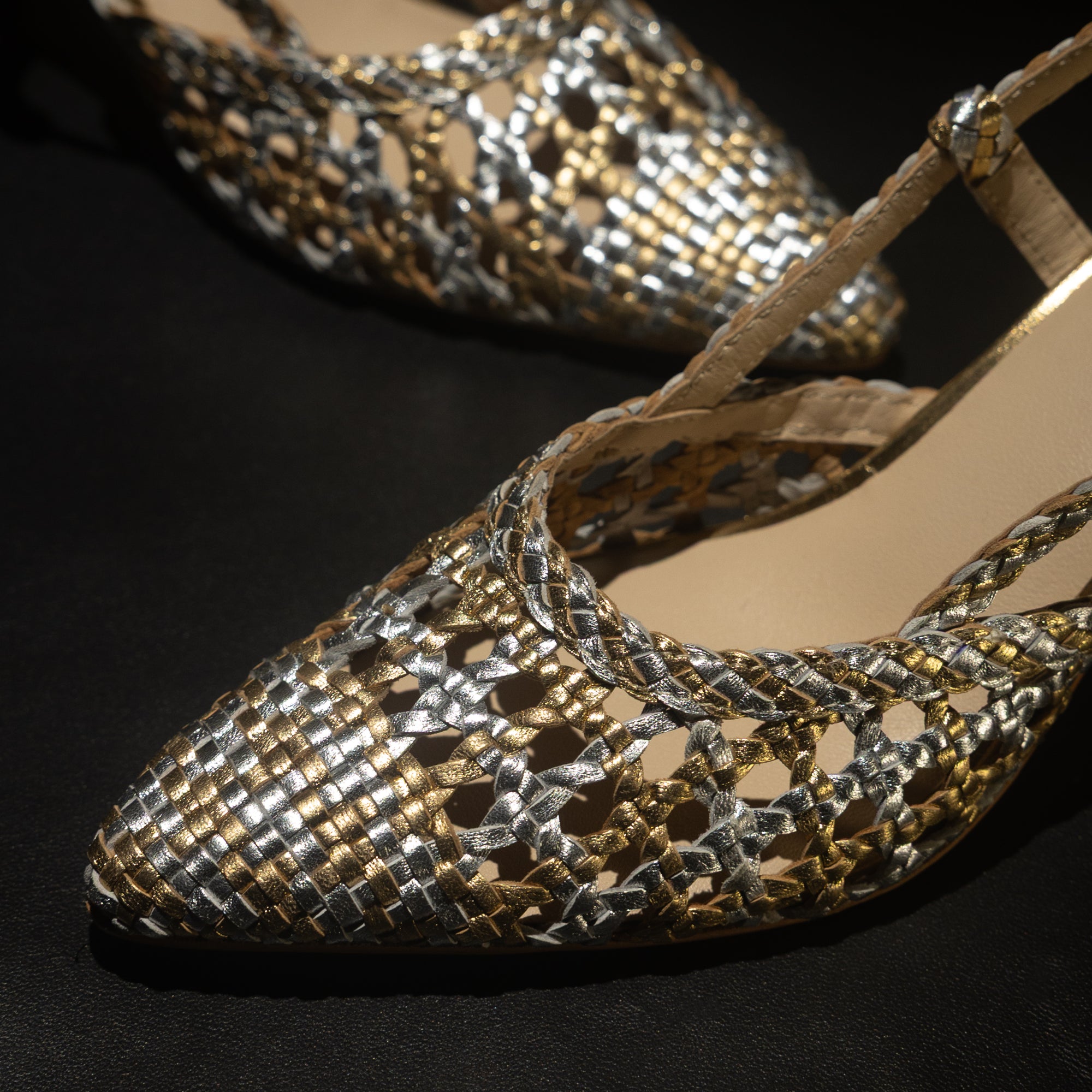Prague Silver-Gold Leather Slingback
