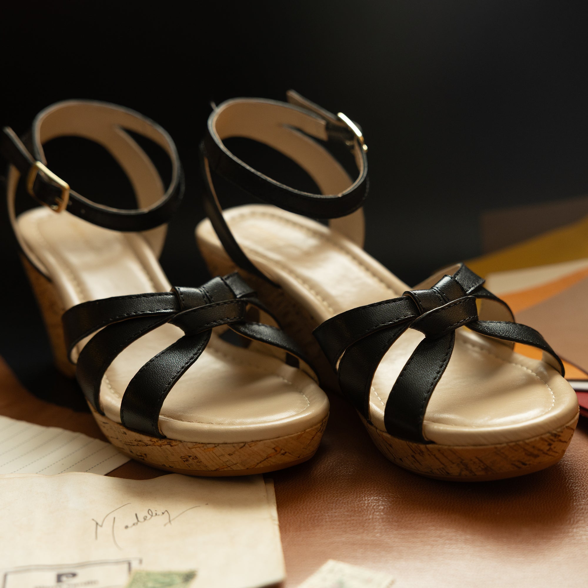 Madellin Black Knotted Leather Platform