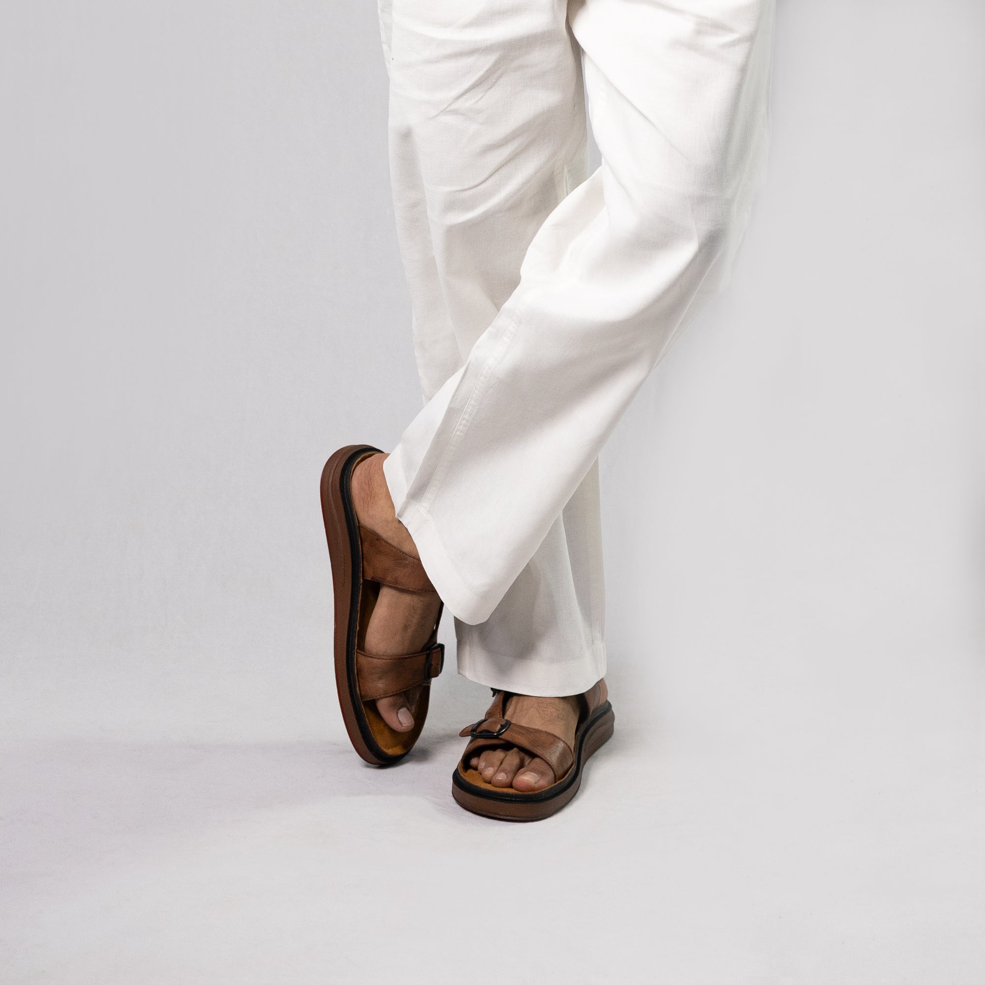 Azur: Tan Adjustable Dual-Strap Sandals