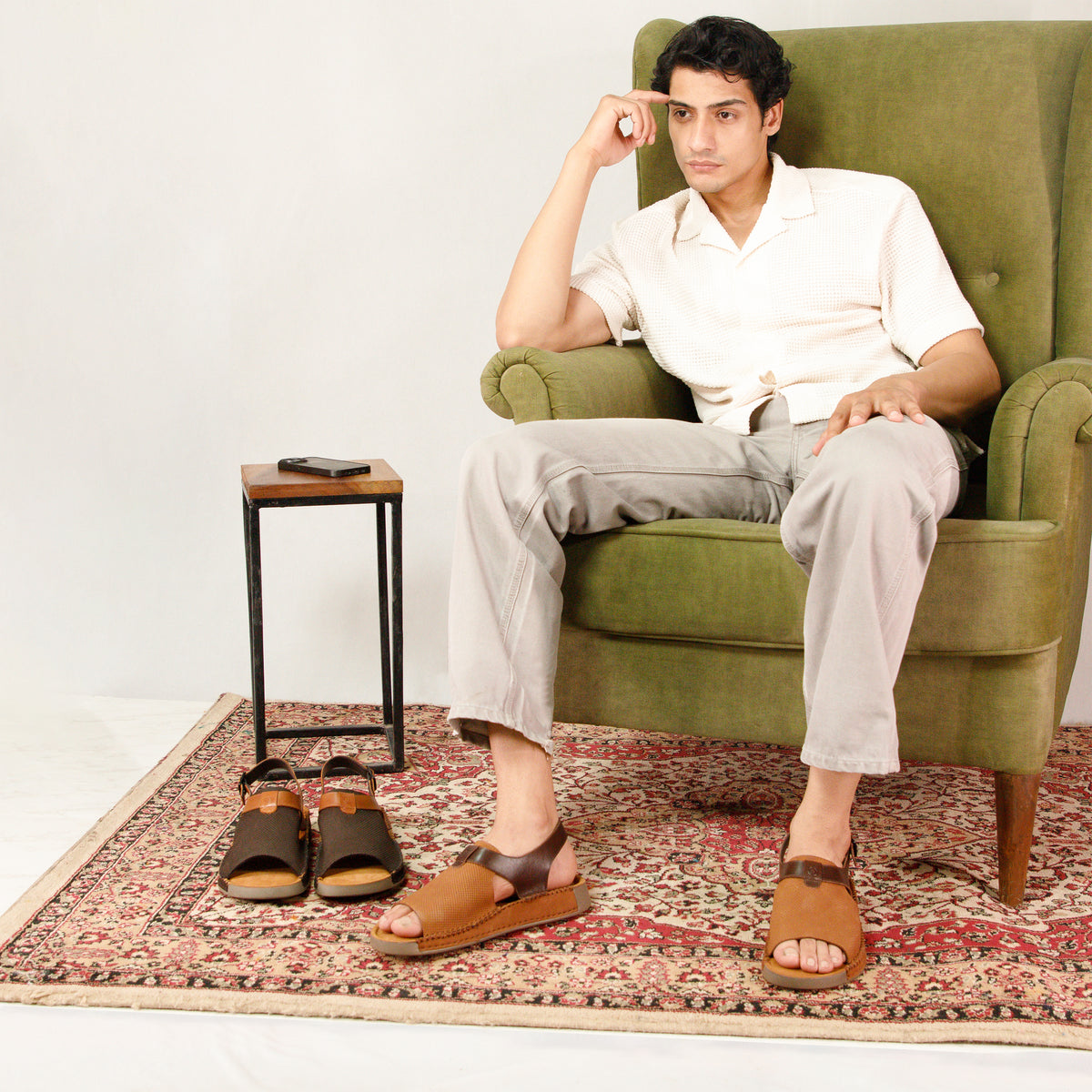 Riviera: Café Textured-Polished Sandal