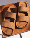 Riviera: Camel Nubuck Strapless Sandal