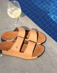 Riviera: Camel Nubuck Strapless Sandal
