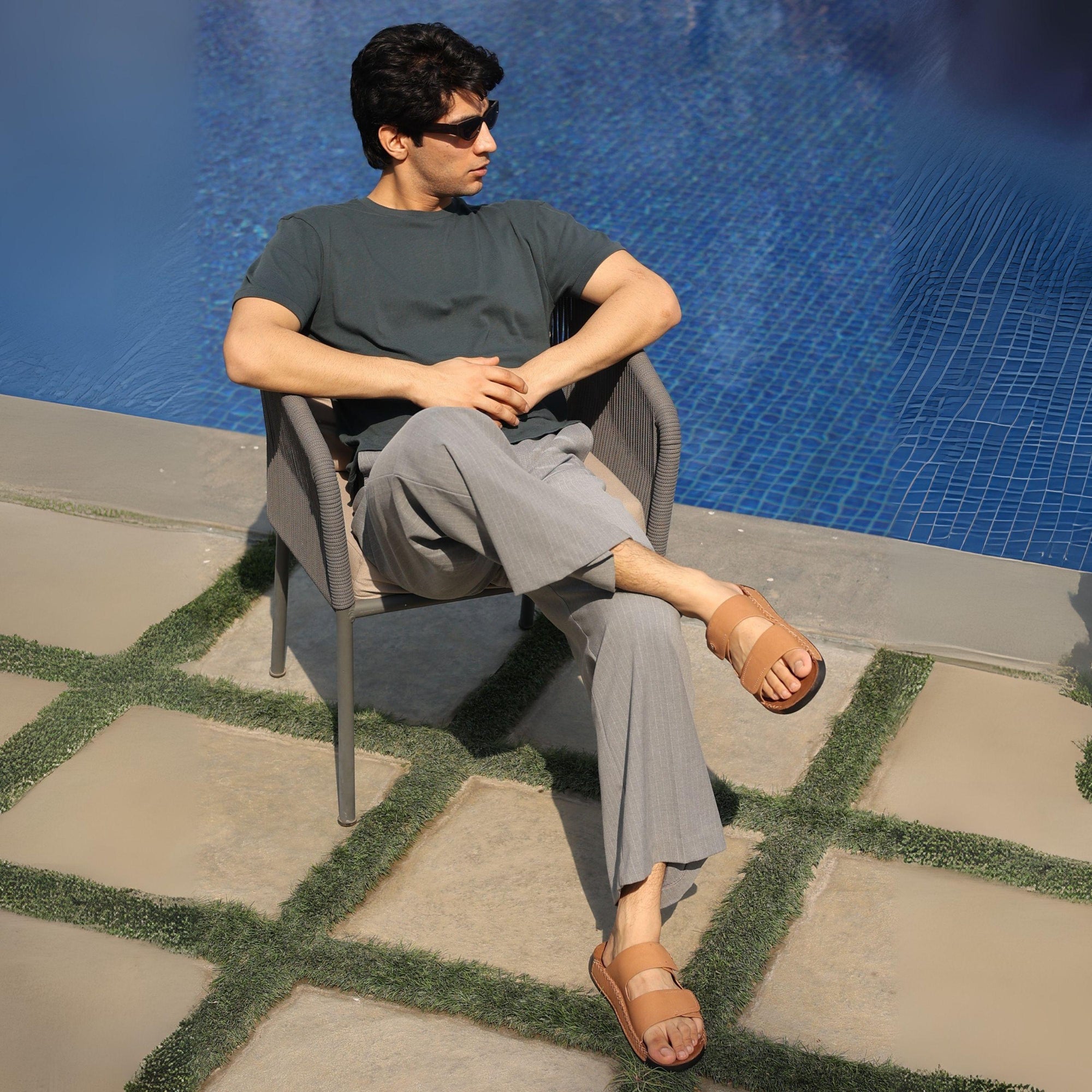 Riviera: Camel Nubuck Strapless Sandal