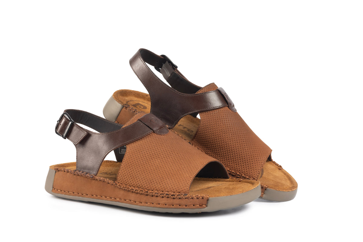 Riviera: Camel Textured-Polished Sandal