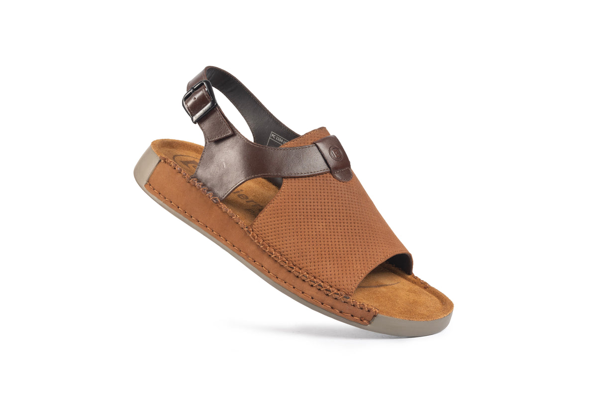 Riviera: Camel Textured-Polished Sandal
