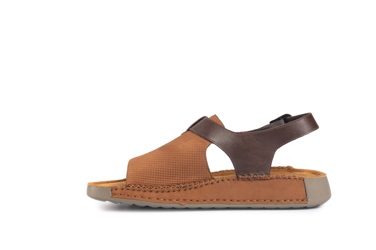 Riviera: Camel Textured-Polished Sandal