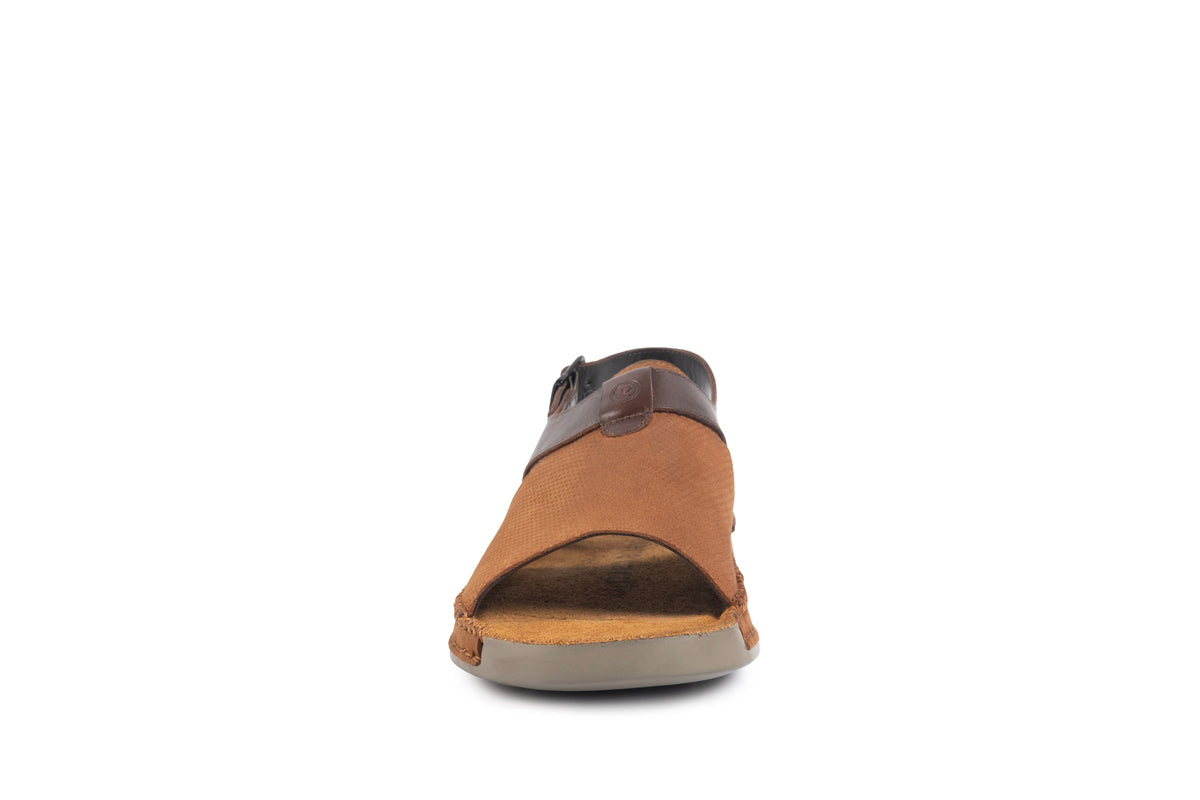 Riviera: Camel Textured-Polished Sandal