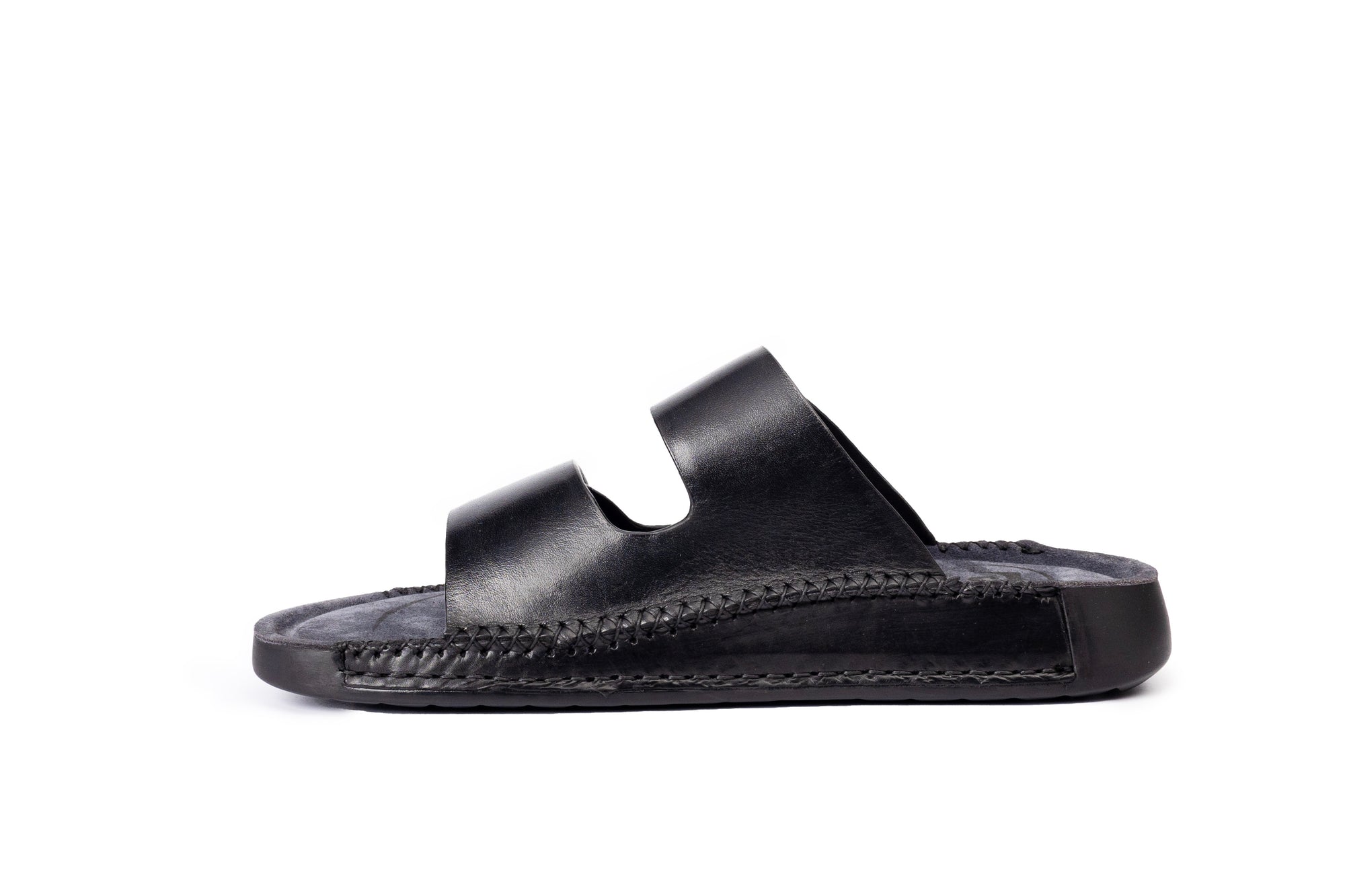 Riviera: Black Polished Strapless Sandal