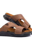 Embrace: Tan Stonewashed Elastic Slides