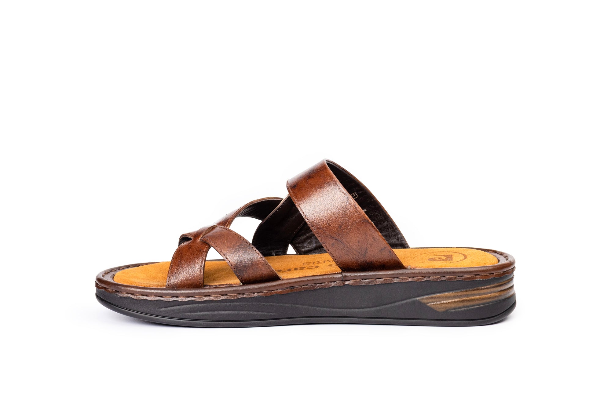 Hudson: Cross-Strap Brown Sandal