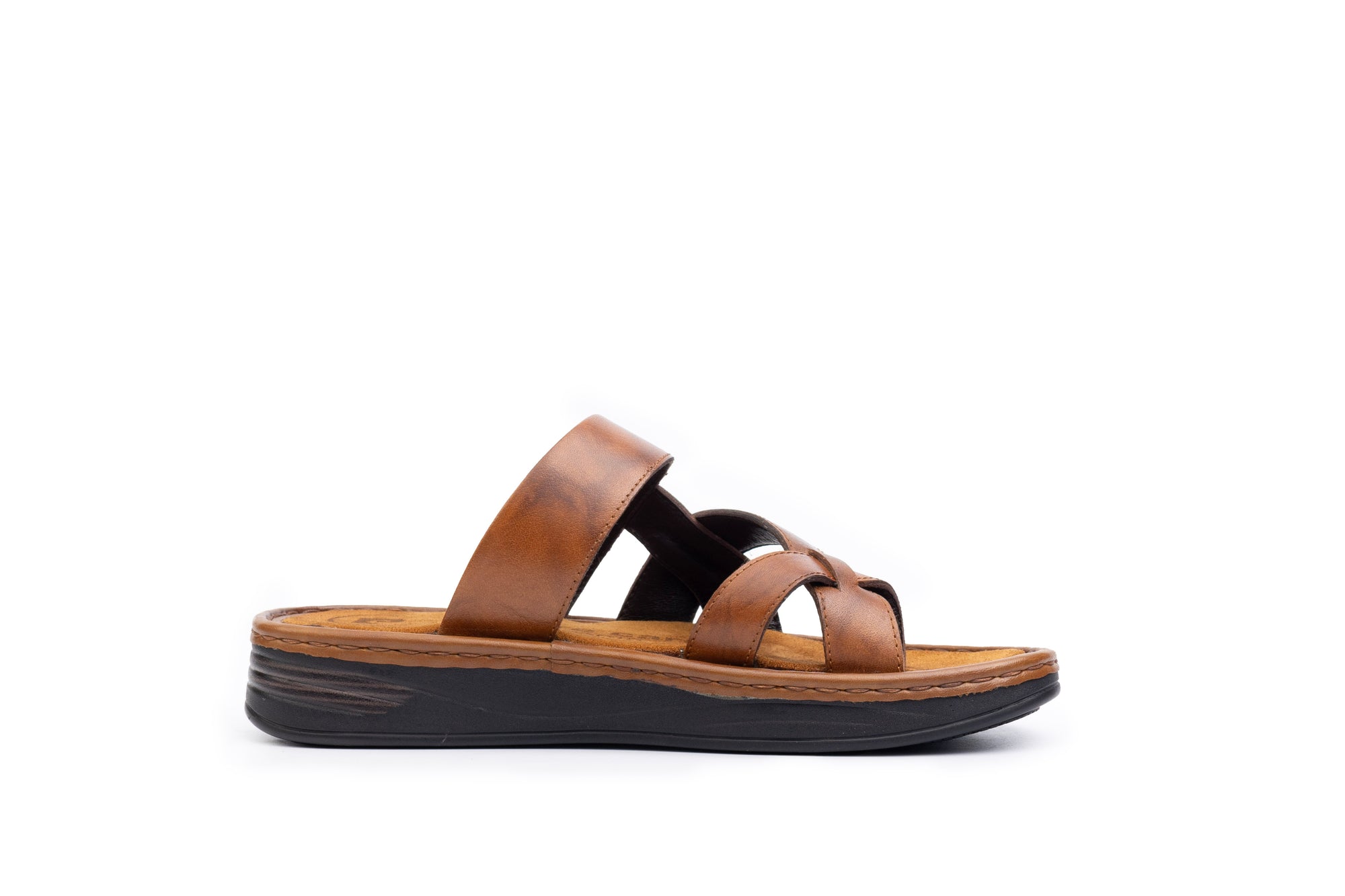 Hudson: Cross-Strap Tan Sandal