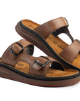 Azur: Tan Adjustable Dual-Strap Sandals