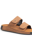 Riviera: Camel Nubuck Strapless Sandal