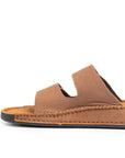 Riviera: Camel Nubuck Strapless Sandal