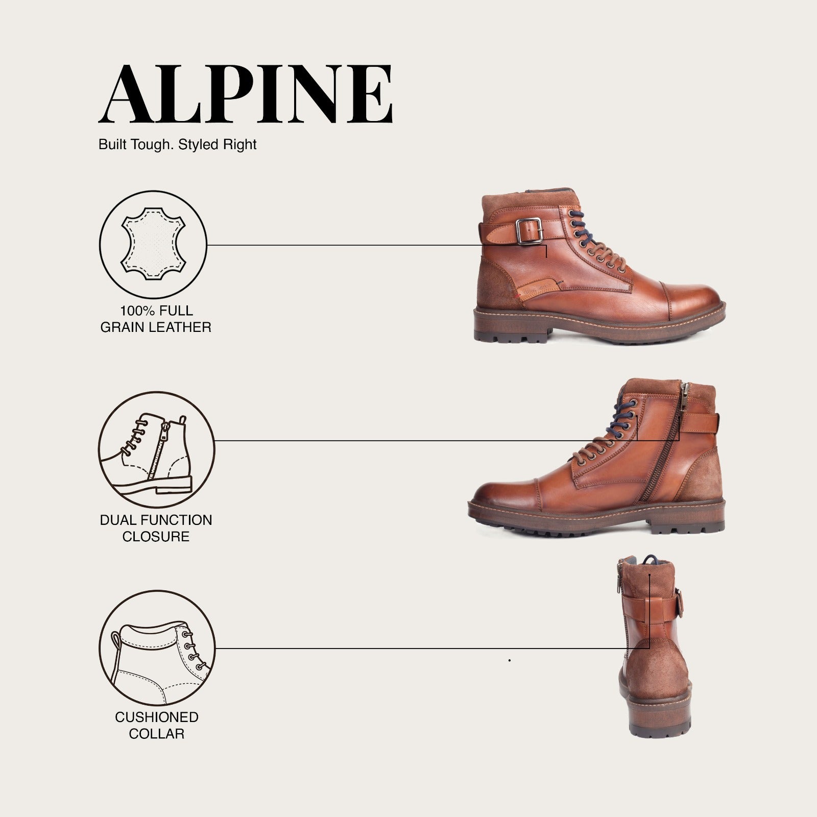 Alpine:Cognac Cap Toe Boot