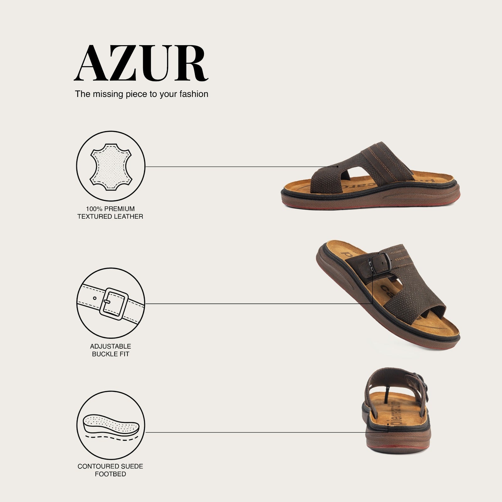 Azur: Café Textured Buckle Slide