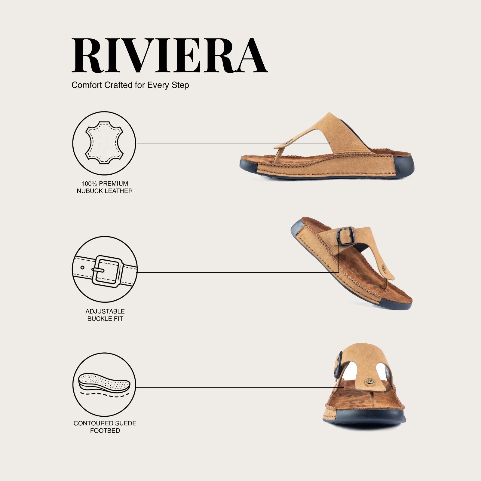 Riviera: Camel Nubuck Thong